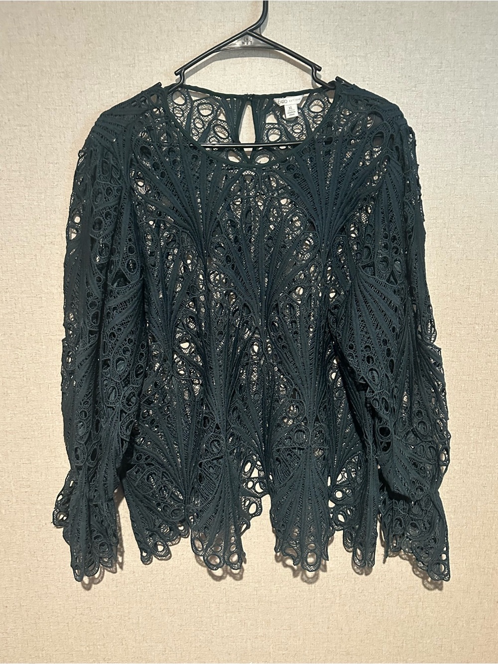 Cato XL Dark Green Crochet Lace Sheer Scalloped Hem Blouse